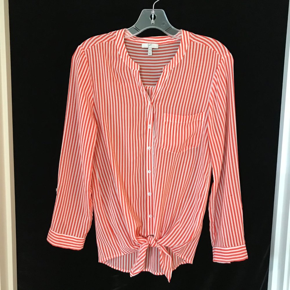 Joie Edaline Striped Silk Shirt Tie Orange XS - Picture 2 of 7